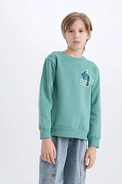 DeFacto Erkek Çocuk Bisiklet Yaka Baskılı Sweatshirt D3027A824WN