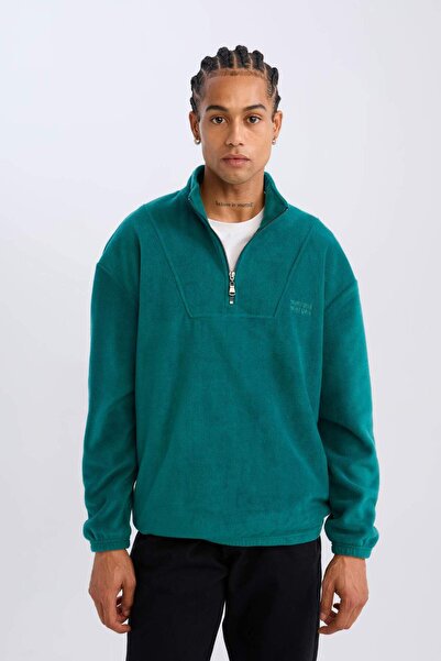 DeFacto Comfort Regular Fit Rahat Kalıp Dik Yaka Baskılı Polar Sweatshirt C7793AX24AU