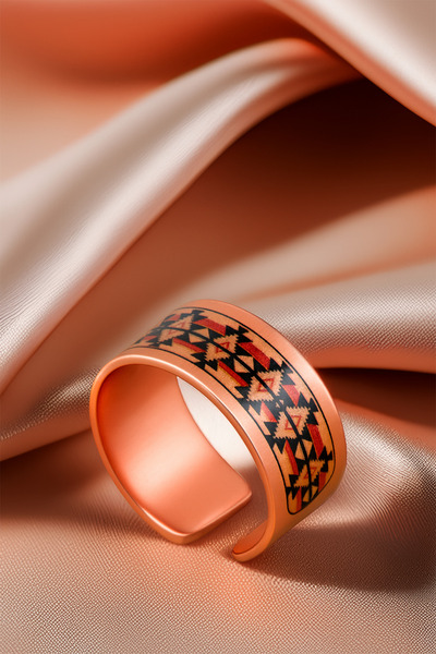 OSMANLI GÜMÜŞ Women's Copper Bracelet Ring Set - Daria Model Special Edition Metal Box and Quartz Stone
