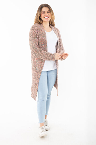 Şans Women's Plus Size Colorful Glitter Thick Knit Cardigan 65N37307