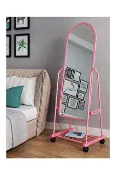 Crestj Full Length Mirror with Stand and Adjustable Wheels 160 x 39 cm Pink