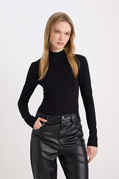 DeFacto Coool Half Turtleneck Basic Solid Long Sleeve Bodysuit D8034Ax24Wn