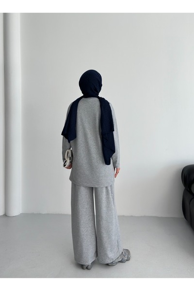 onlymoon Women's Gray 100% Cotton Top and Bottom Set |   Oversize Comfortable Fit |   Stylish Combination Suitable for 4 Seasons