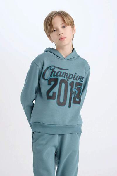 DeFacto Erkek Çocuk 2'li Takım Kapüşonlu Baskılı Sweatshirt Beli Lastikli Eşofman Altı D3561A824WN