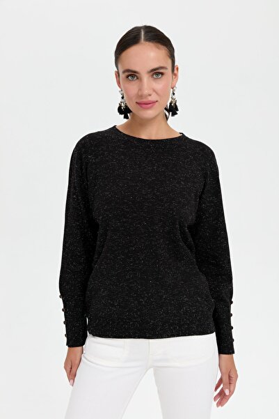 Desen Triko Γυναικεία μπλούζα με λαιμόκοψη χωρίς ραφές, κοντή μπροστά και μακριά πίσω, μαύρη