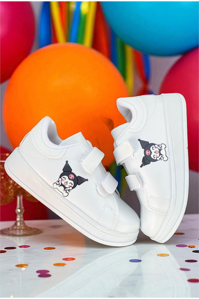 ALTUNTAŞ Chrome Printed Girls' Boys' Unisex Velcro Lightweight Sports Shoes White