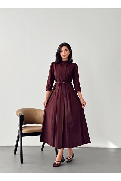 Nesil Γυναικείο φόρεμα με λεπτομέρεια πλισέ, μακρύ μήκος, με ζώνη, ειδική περίσταση, καθημερινό φόρεμα