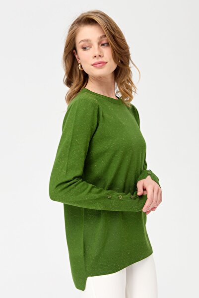 Desen Triko Γυναικεία μπλούζα με λαιμόκοψη χωρίς ραφές, κοντή μπροστά και μακριά πίσω K.Yosun