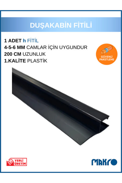 GLASSMAKRO Duşakabin Siyah Tırnaklı h Profil (h Fitil) 200 CM (4-5-6MM)