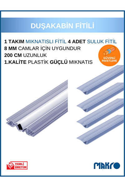 Duşakabin Mıknatıs 1 Takım Ve 4 Adet Duşakabin Suluk Fitili Yükseklik 200 Cm 8 MM Camlar İçin