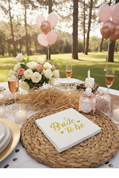 Deniz Party Store BRIDE TO BE GOLD FOIL SERVLETĂ ALBĂ 33X33 CM 16 BUC