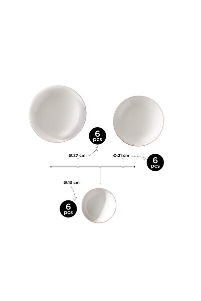 Kütahya Porselen Kutahya Porselen Bone Zeugma 18-teiliges Tafelservice für 6 Personen – Mattweiß mit Bronzerand