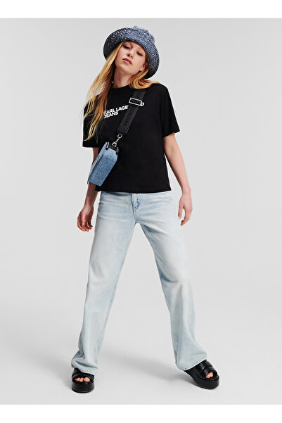 Karl Lagerfeld Jeans Yuvarlak Yaka Baskılı Siyah Kadın T-Shirt 241J1714