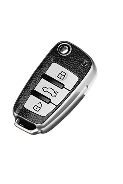 OEM Husă argintie cu inserții din piele pentru cheia flip Audi
