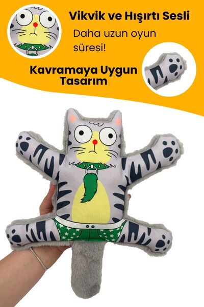 Havhav Mihav Sesli Köpek Oyuncağı | Vikvik ve Hışırtılı Gri Kedi Şekilli Aktivite Oyuncağı