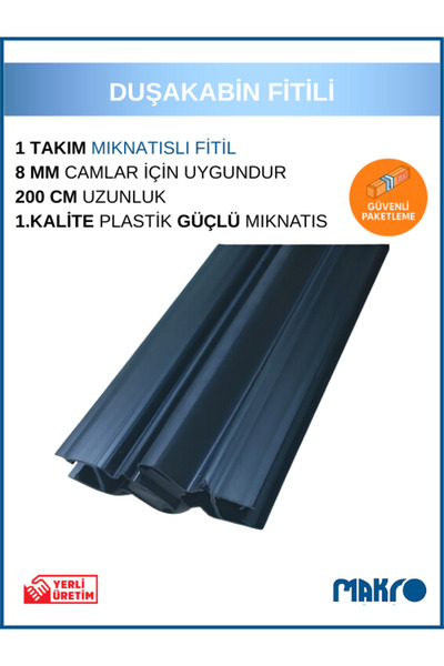 GLASSMAKRO Duşakabin Siyah Mıknatıslı Fitil - 200 Cm 8 MM Camlar İçin