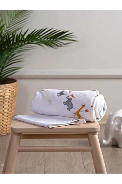 Funna Baby منشفة رأس مثلثة + منشفة - حديقة الحيوان - أزرق - 75 × 75 سم