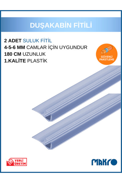 GLASSMAKRO 2 Adet Duşakabin Yan Suluk F Fitil 180 Cm 4-5-6 Mm