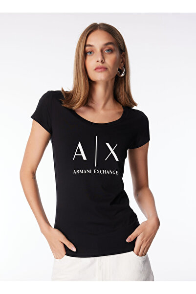 Armani Exchange Bisiklet Yaka Baskılı Siyah Kadın T-Shirt 8NYT70