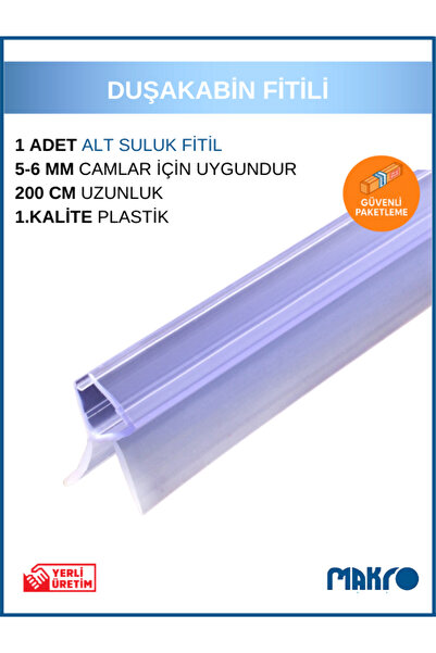 GLASSMAKRO Duşakabin Kapı Altı Çift Yaprak Suluk Fitil 200 Cm Alt Suluk Fitil