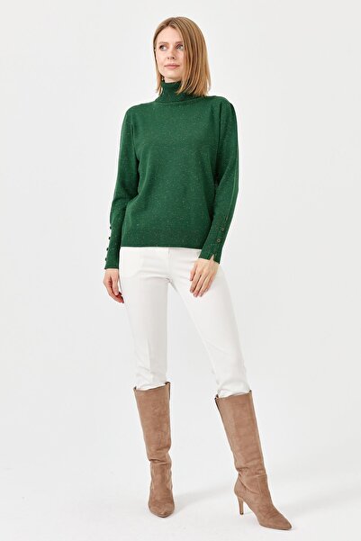 Desen Triko Women's Full Turtleneck Sweater with Slits at the Sleeves, O.Basi