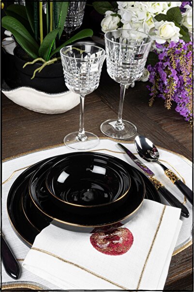 Mikasa Moor Black Siyah Gold Modern 24 Parça Porselen Yemek Takımı Seti 6 Kiş...