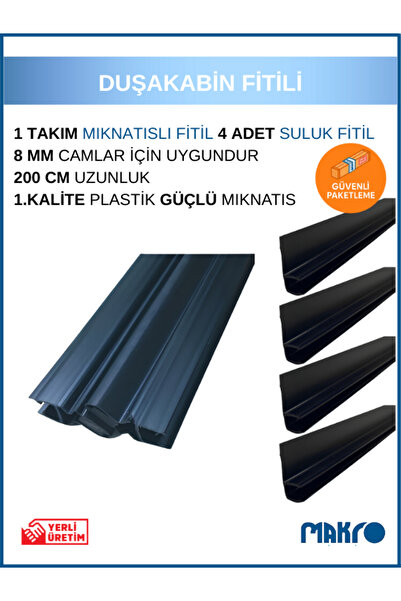 GLASSMAKRO Siyah Duşakabin Mıknatıs Takımı Ve 4 Adet Suluk Fitili 200 Cm 8 MM...
