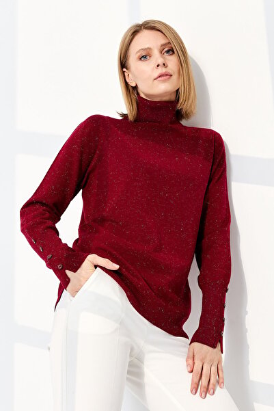 Desen Triko Γυναικείο πουλόβερ με ψηλό λαιμό και σκίσιμο στο τελείωμα του μανίκι V.Çürüğü