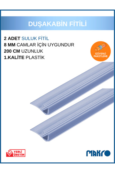 GLASSMAKRO Duşakabin Yan Suluk F Fitil 2 Adet 200 Cm 8 MM Camlar İçin