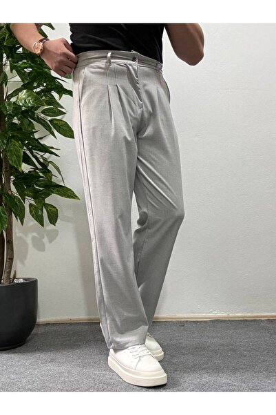 Arvens Men's Gray Pleated Fabric Trousers Modern Button Stylish and Stylish Suitable for Daily Wear