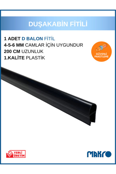 GLASSMAKRO Duşakabin Siyah Balon Fitil 200 CM (4-5-6MM)
