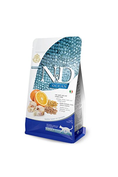 N&D Ocean Az Tahıllı Morina Balıklı&Portakallı Yetişkin Kedi Maması 1,5 Kg
