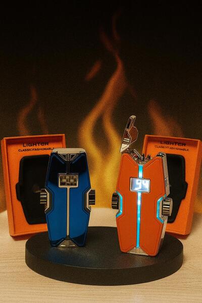 melmus Mavi LED Ekranlı Çift Teker Elektronik Çakmak | Hediye Kutulu