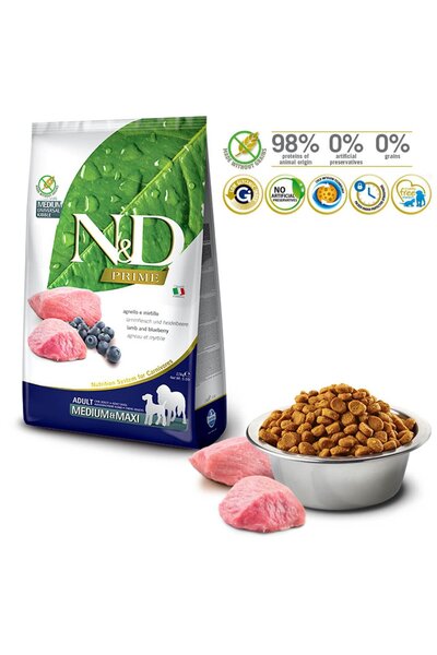N&D 12 كجم من الكلاب البالغة الخالية من الحبوب - سلالة متوسطة وكبيرة مع لحم الضأن والتوت