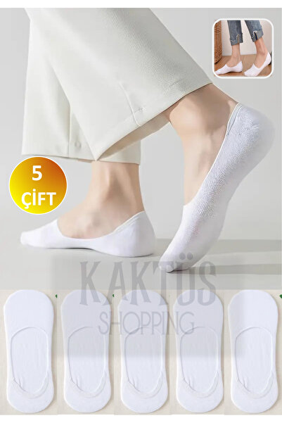 YASYAS Unisex 5 li Paket Beyaz Pamuklu Babet Çorap