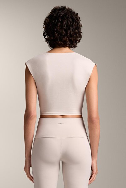 Oysho Cotton blend crossover crop T-shirt