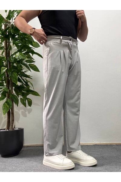 Arvens Men's Gray Pleated Fabric Trousers Modern Button Stylish and Stylish Suitable for Daily Wear