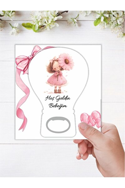 Nehir 10 ADET-(KARTLI JELATİNLİ)Pembe Kız Temalı Balon Açacak Magnet-Yenidoğa...