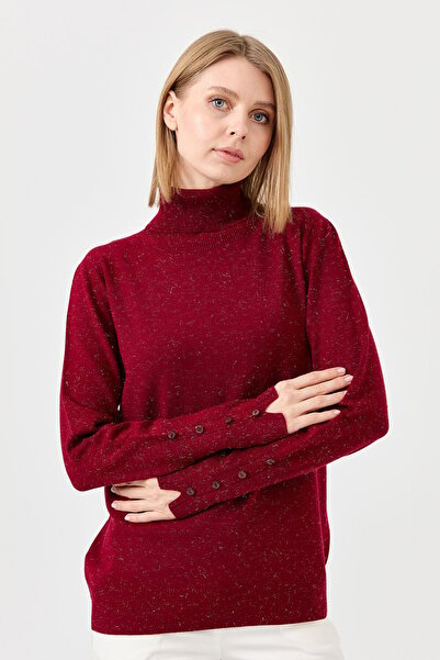 Desen Triko Γυναικείο πουλόβερ με ψηλό λαιμό και σκίσιμο στο τελείωμα του μανίκι V.Çürüğü