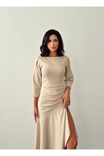 Nesil Slit Skirt Ruffled Long Length Special Occasion Wedding Engagement Graduation Women Dress