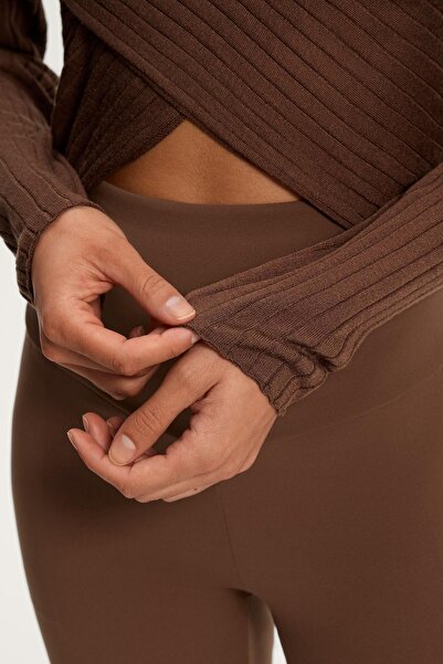 Oysho Yarı şeffaf rib çapraz triko kazak