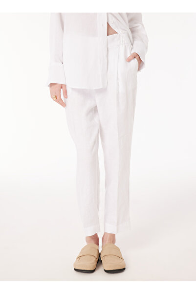 Sisley High Waist Relaxed White Women's Pants 4Aghlf00S