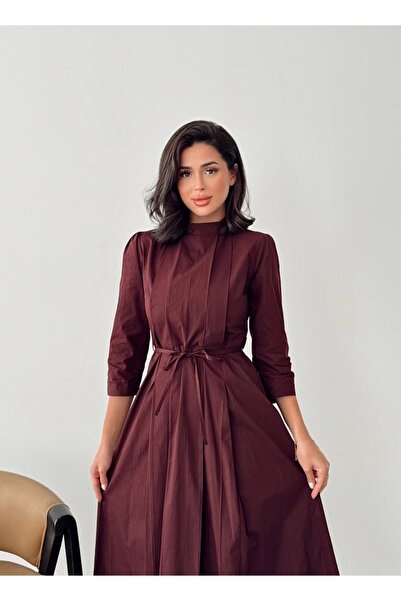 Nesil Γυναικείο φόρεμα με λεπτομέρεια πλισέ, μακρύ μήκος, με ζώνη, ειδική περίσταση, καθημερινό φόρεμα