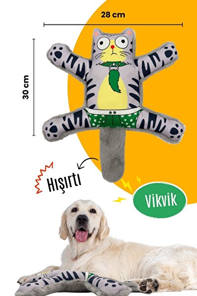 Havhav Mihav Sesli Köpek Oyuncağı | Vikvik ve Hışırtılı Gri Kedi Şekilli Aktivite Oyuncağı