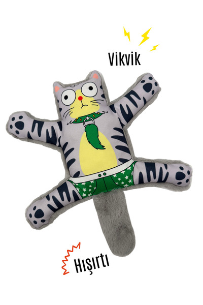 Havhav Mihav Sesli Köpek Oyuncağı | Vikvik ve Hışırtılı Gri Kedi Şekilli Aktivite Oyuncağı