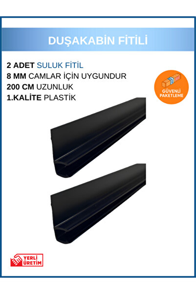 GLASSMAKRO Duşakabin Siyah Yan Suluk 2 Adet (F FİTİL) 200 CM 8 MM Camlar İçin