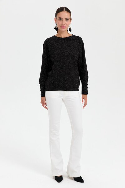 Desen Triko Γυναικεία μπλούζα με λαιμόκοψη χωρίς ραφές, κοντή μπροστά και μακριά πίσω, μαύρη