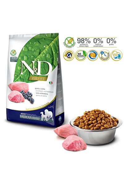 N&D Tahılsız Kuzulu&Yabanmersinli Orta-Büyük Irk Yetişkin Köpek Maması 12 Kg