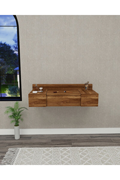 ARNETTİ Zakkum 2 Raflı Aynalı Makyaj Masası Tuvalet Masası, Ceviz - Zakkum