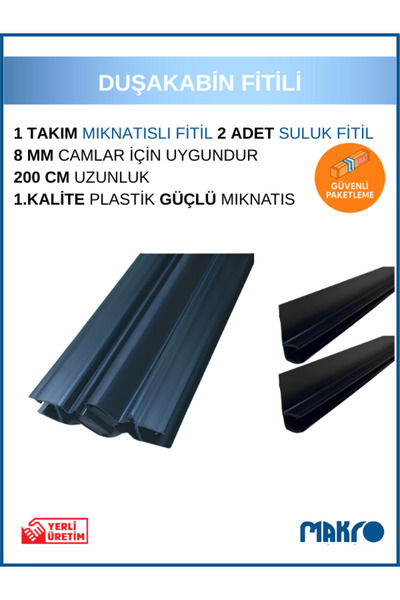 GLASSMAKRO Siyah Duşakabin Mıknatıs Takımı Ve 2 Adet Suluk Fitili 200 Cm 8 MM...